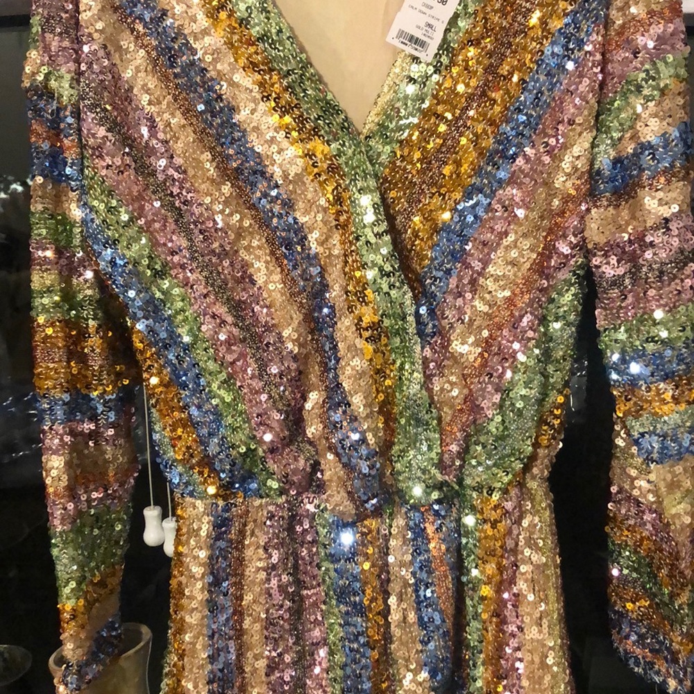 CALM DOWN STRIPE SEQUIN ROMPER (Deep V Neck)